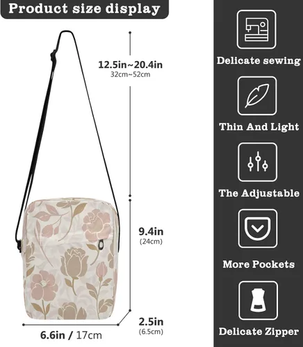 Vista 4 de crossbody messenger bag Pink Roses Prints Elegant green crossbody bags for women Adjustable Strap for Shopping Shopping bandolera para mujer