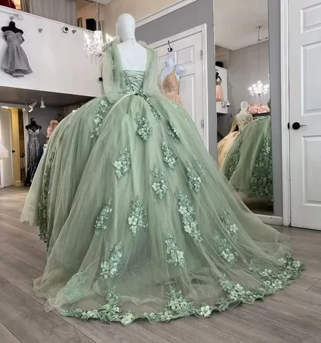 Vista 6 de XYAYE Vestidos de quinceañera con hombros descubiertos para mujer, vestido de fiesta con tren hinchado dulce 15 16 vestidos de flores 3D vestidos