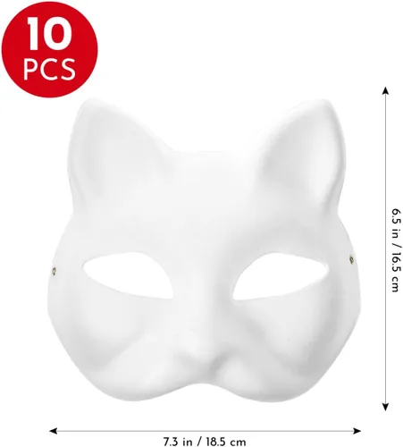 Vista 6 de STOBOK 10 máscaras faciales de gato de animales sin pintar en blanco, pintadas a mano, máscara facial blanca para Mardi Gras, fiesta de máscaras