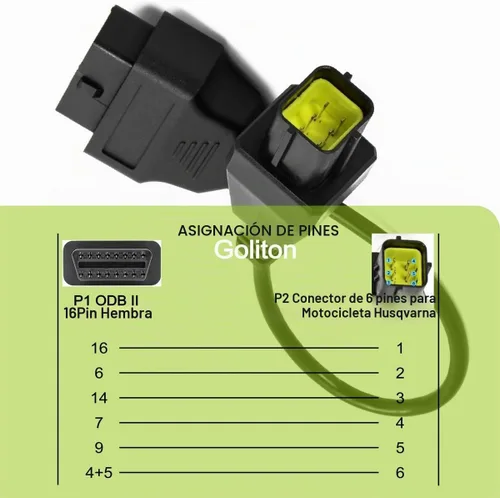 Vista 4 de Adaptador de Cable de Diagnóstico de 16 Pines a 6 Pines OBD2 OBDII para Motocicleta Compatible con Husqvarna Para Husqvarna 6Pin