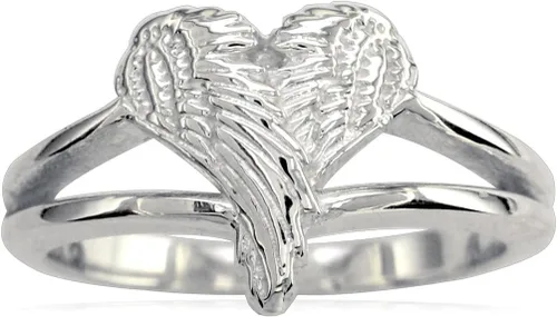 Vista 2 de Anillo de alas de corazón de ángel pequeño, 0.472in en plata de ley