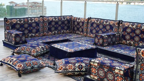 Vista 7 de arabicsofa Juego de sofá de asiento bajo Majlis árabe azul marino, fundas lavables para sala de estar, cojines de suelo turcos