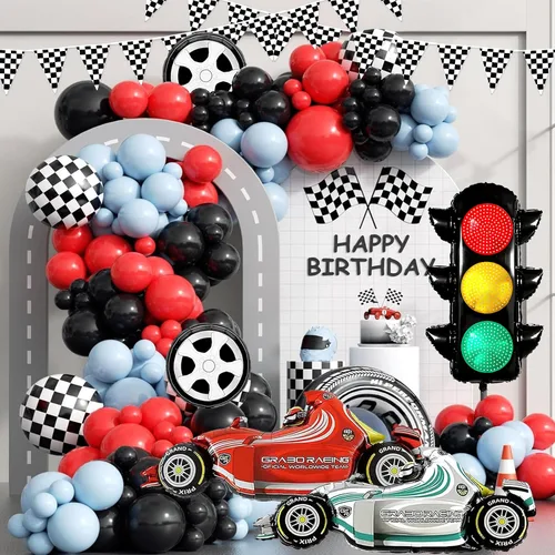 Vista 3 de Globos de auto de carreras para decoraciones de cumpleaños de carreras