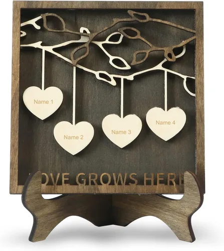 Vista 48 de Árbol genealógico con etiqueta de corazón, placas de madera grabadas personalizadas, regalos personalizados para madres, padres, escritorio, nombres
