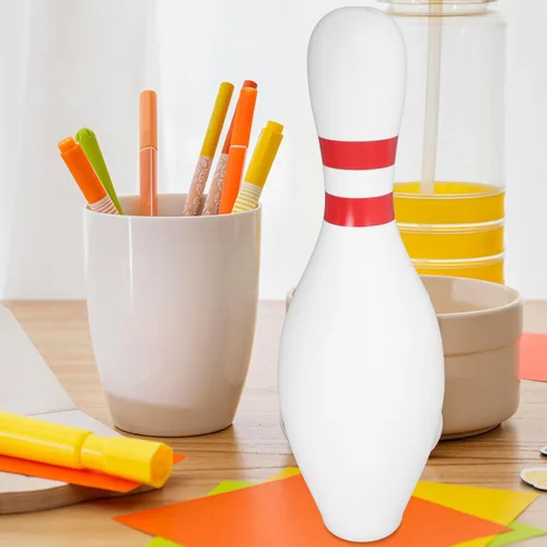 Vista 9 de Artibetter Hucha con forma de bolos, caja de monedas de plástico irrompible para niños, adolescentes y adultos, adorno de escritorio para el hogar