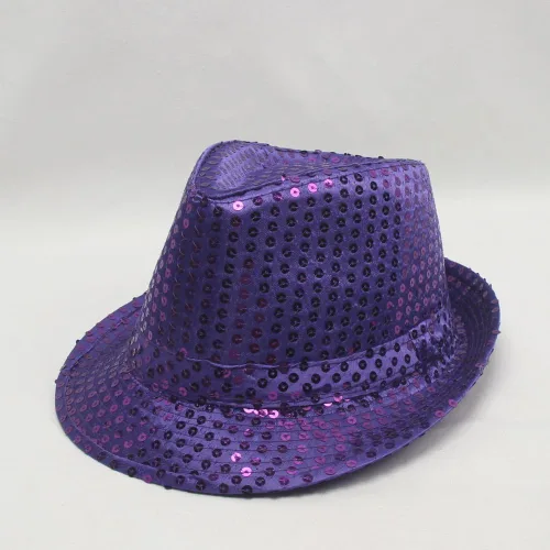 Vista 2 de Zhzrche Sombrero de lentejuelas con purpurina de color sólido, sombrero de baile retro occidental, gorra de disfraz unisex para mujeres y hombres