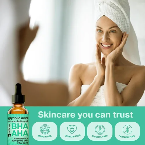 Vista 6 de Exfoliante de ácido glicólico de 2 onzas más grandes, suero AHA BHA al 5% con ácido salicílico y láctico para piel propensa al acné, exfoliación