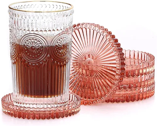 Vista 16 de JUXYES Juego de 5 posavasos de cristal tono ámbar redondos, tapetes para tazas de vidrio, posavasos para bebidas, café, té, vino, posavasos