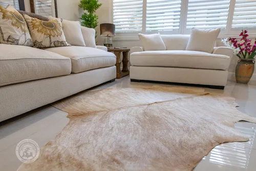 Vista 7 de Sunshine Cowhides Alfombra exótica de piel de vaca palomino 100% auténtica, color beige, alfombra de estilo moderno y alfombra para sala de estar
