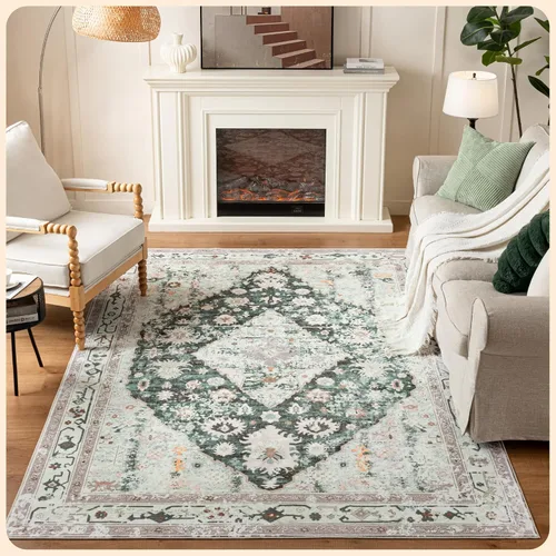 Vista 314 de Istana Alfombra larga antideslizante de 2.5 x 8 para el hogar, para pasillo y cocina, lavable, sedosa y suave al tacto, elegante, color azul y marfil