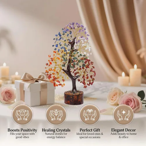 Vista 6 de FASHIONZAADI Árbol de la vida de 7 chakras, cristales y piedras curativas, regalos de cumpleaños para mujeres, árbol de cristal para energía