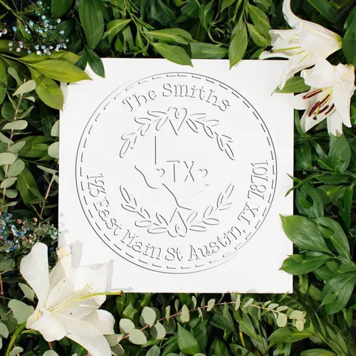 Vista 230 de Alabama State Wreath - Sello de sello de dirección personalizado para invitaciones de fiesta, tarjetas de vacaciones y decoración del hogar Sello
