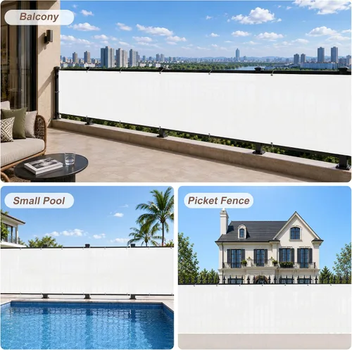 Vista 4 de SUNNY GUARD Pantalla de Privacidad para Balcón Blanca de 2.5'x5', Barandilla de Apartamentos, Pantalla de Viento Resistente para Exteriores Blanco