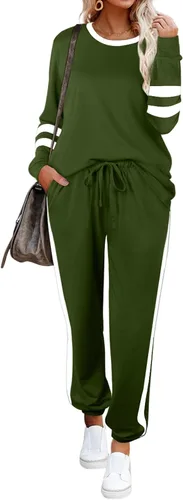Vista 96 de Aloodor conjunto deportivo de 2 piezas para mujer, con sudadera con cuello redondo, sin botones