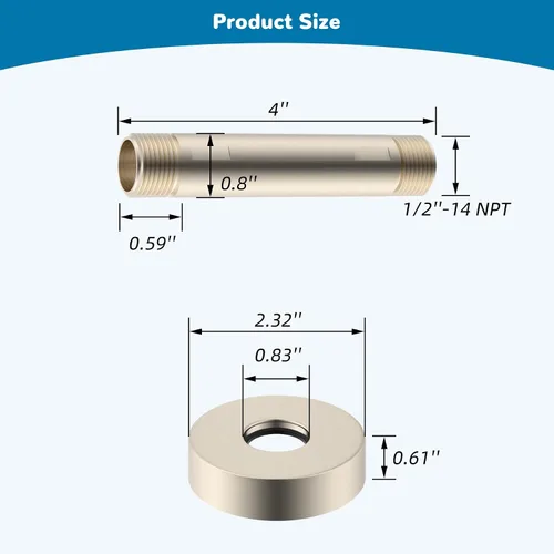 Vista 6 de Hibbent Brazo de ducha montado en el techo de metal, extensión de cabezal de ducha con brida, brazo de ducha recto de acero inoxidable para cabezal