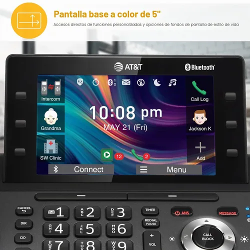 Vista 2 de AT&T DECT 6.0 Teléfono inalámbrico para el hogar y la empresa con contestador, pantalla a color grande de 5", atajo de un solo toque, conferencia