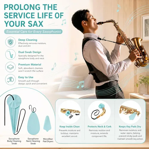 Vista 6 de Didaey Kit de limpieza de saxofón alto de 4 piezas con hisopos para el Azul claro