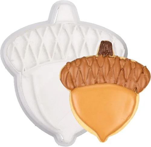 Vista 18 de Cortadores de galletas de otoño de Acción de Gracias, formas de bellotas y hojas con sellos de émbolo, accesorios de horneado de ácido poliláctico