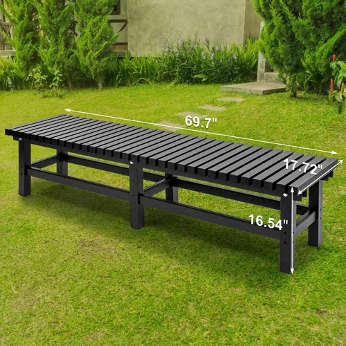 Vista 3 de TECSPACE Banco de aluminio de 70 pulgadas para exteriores, resistente a la intemperie, sin espalda, capacidad de carga de 550 libras, banco