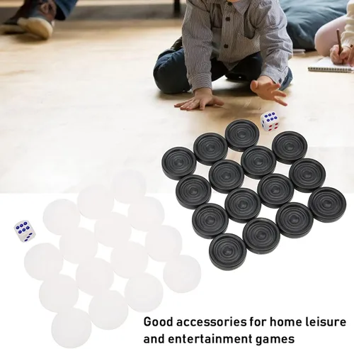 Vista 4 de Damas de plástico, 0.866 in negro blanco backgammon damas internacional portátil chips piezas conjunto para niños