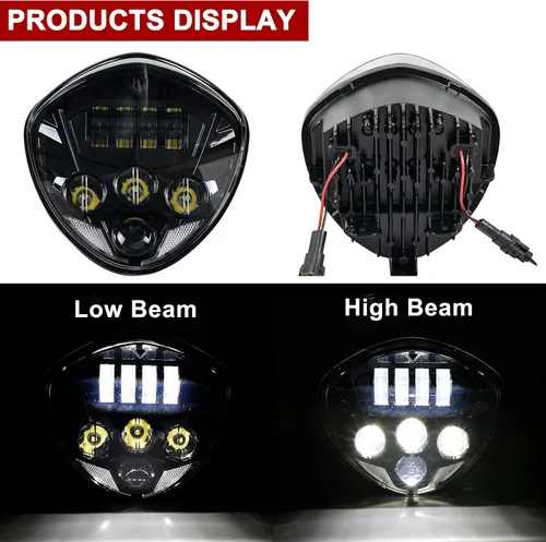 Vista 2 de Conjunto de faros LED para Victory 05-18, faros delanteros LED negros para motocicleta, lámpara para Polaris Victory Cross Roads Country Hammer