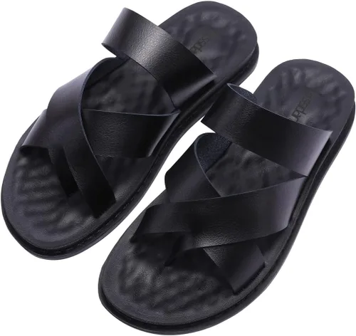Vista 2 de Harssidanzar Sandalias para hombre, de secado rápido, para verano, con correas cruzadas, sandalias deslizantes, anillo para el dedo del pie