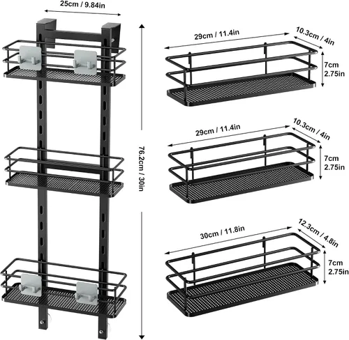 Vista 7 de Orimade Organizador ajustable para colgar sobre la puerta de la ducha con ganchos, estante organizador de baño, estante de almacenamiento, cesta