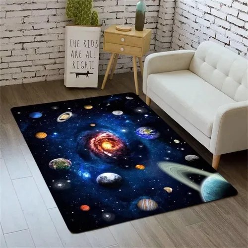 Vista 54 de Alfombra de espacio exterior para habitación de niños, 3 x 5 pies, alfombra Galaxy para dormitorio de niños, suave, antideslizante, sistema solar