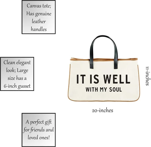 Vista 3 de Creative Brands Faithworks - Bolso grande de lona y cuero, 20, It is Well