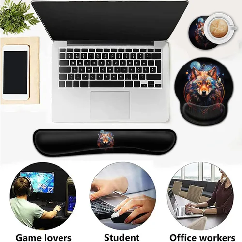 Vista 7 de Alfombrilla de mouse ergonómica para juegos con soporte de muñeca y teclado de espuma viscoelástica con base antideslizante para escritorio