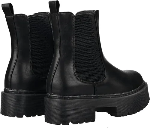 Vista 5 de KEIIYJ Botines Chelsea de tacón bajo con plataforma para mujer en negro (KEY6)