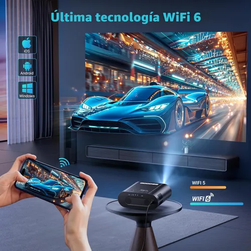 Vista 5 de [Google TV/control de voz] Proyector inteligente GooDee 4K UHD con WiFi y Bluetooth, proyector de películas portátil aplicable a Prime Video