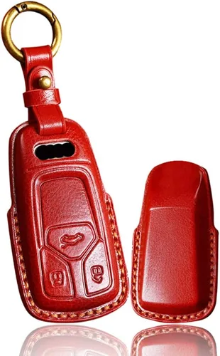 Vista 10 de ontto Funda de cuero para llave de entrada sin llave con protección completa, compatible con Audi A4 Q7 Q5 TT A3 A6 negro (tipo A)