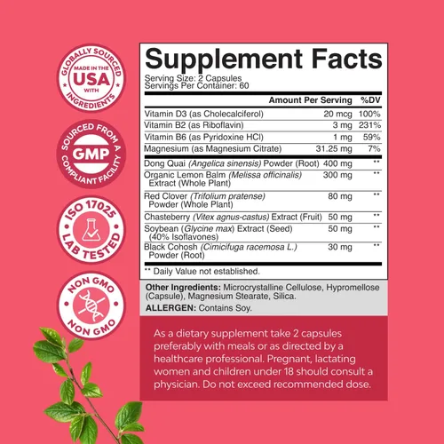 Vista 2 de Paquete de suplemento total de menopausia con Dong Quai Vitex Casto, Berry y Cohosh negro para apoyo hormonal natural y apoyo hepático, suplemento