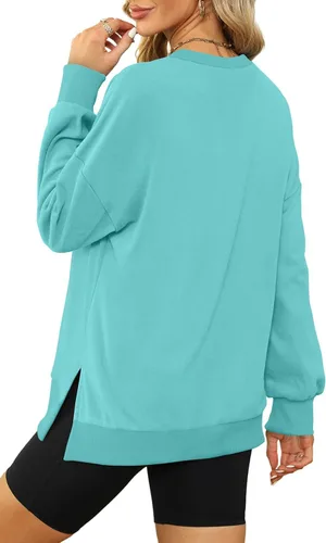 Vista 3 de XIEERDUO Sudaderas de gran tamaño para mujer, estilo casual, cuello redondo, manga larga, cómodas