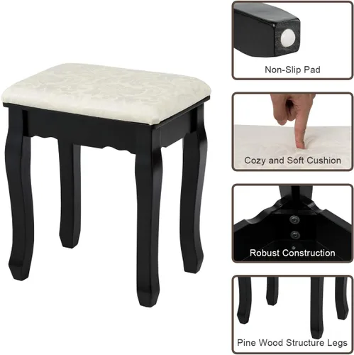 Vista 9 de Giantex Juego de tocador con espejo iluminado, mesa de maquillaje con 10 luces rosadas, escritorio de tocador moderno con taburete acolchado, 3