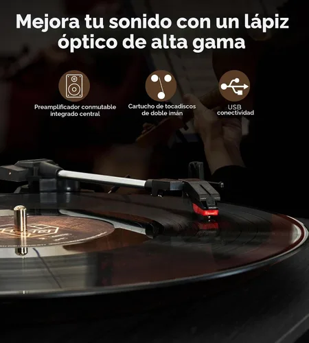 Vista 4 de VANGOA Tocadiscos de vinilo, tocadiscos de 3 velocidades con receptor Bluetooth, altavoces estéreo integrados, color negro