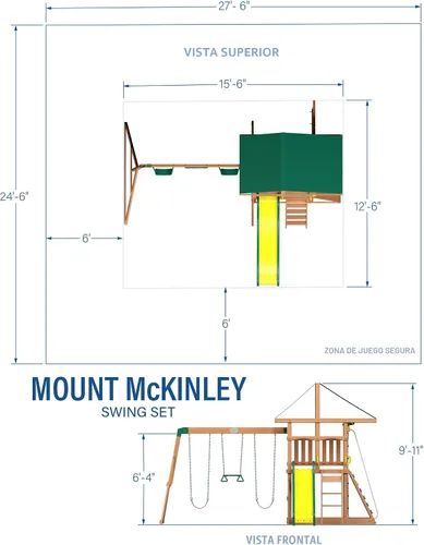 Vista 3 de Backyard Discovery Mount Mckinley - Juego de columpio de madera de cedro con tobogán de olas, plataforma de juego, pared de escalada doble, escalera