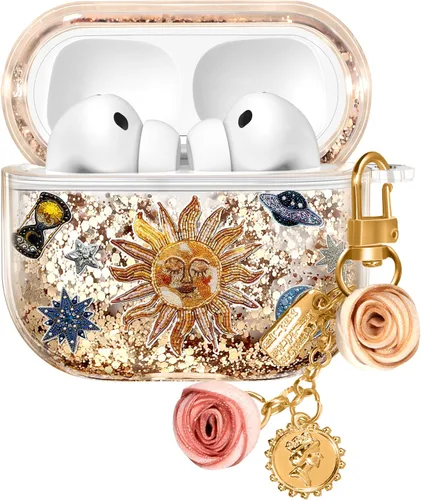 Vista 8 de para Airpods de 2ª/1ª Generación - Estuche Quicksand Liquid Kawaii Lindo Mujer Niña Mujeres Chispeante Brillante Bling Resplandor Adorable Elegante