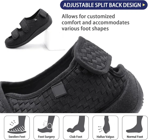 Vista 5 de Sandalias para diabéticos de punta abierta para mujeres y hombres, anchas, ajustables, para artritis, edema, para ancianos, zapatos de casa