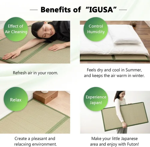 Vista 5 de EMOOR Alfombrilla de tatami japonés, tamaño individual, hierba natural de Rush (sin teñir), colchón plegable Igusa para el suelo para dormir