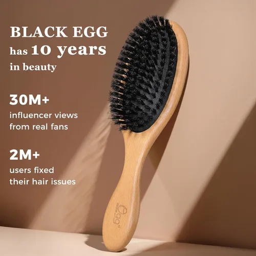 Vista 5 de BLACK EGG Cepillo de cerdas de jabalí para mujeres, hombres y niños, cerdas naturales suaves para cabello delgado y fino, restaura brillo y textura