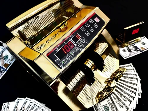 Vista 4 de Máquina de contador de dinero dorado, detector de dinero falso UV/MG/IR y caja de efectivo, contador de billetes portátil con pantalla LED externa