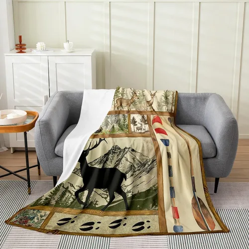 Vista 33 de Erosebridal Manta de franela de animales del bosque, 40 x 50 pulgadas, con temática de caza de osos, ciervos, lobos, manta de felpa mullida