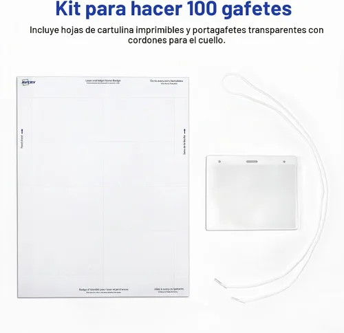 Vista 4 de Avery Insignias de nombre personalizables, 3" x 4", insertos imprimibles por láser/inyección de tinta, 100 portaetiquetas con cordones (74459)