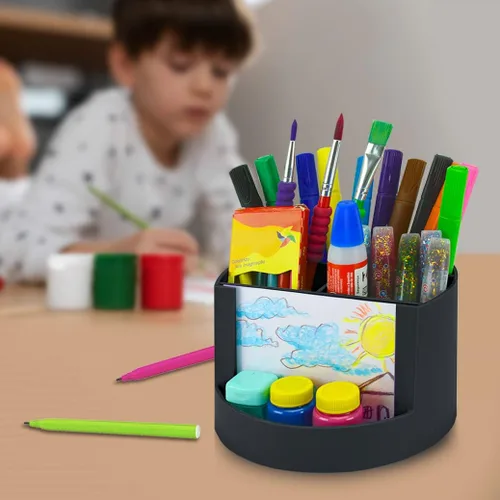 Vista 7 de Acrimet Organizador de escritorio compacto, 4 ranuras espaciosas, soporte redondo para lápices y accesorios con ranura para fotos, ideal
