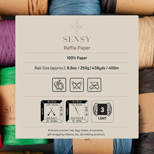 Vista 6 de Sensy Premium - Papel de rafia (438 yardas), cinta de papel (azul)