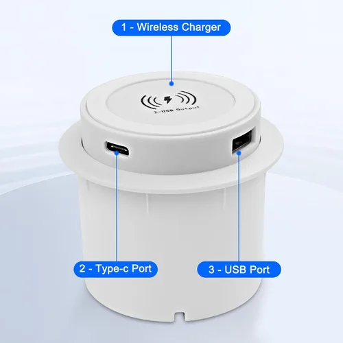 Vista 4 de XMSJSIY Cargador Inalámbrico de Escritorio Integrado 10W 3-en-1 USB A/Tipo C Pop-UP Estación de carga rápida multifuncional inalámbrica