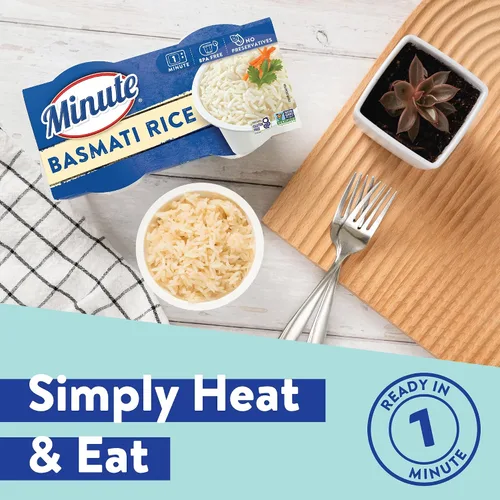 Vista 3 de Minute Arroz basmati listo para servir, tazas de arroz para microondas, tazas de 8.8 onzas (paquete de 8) Tazas de arroz para microondas de 8.8