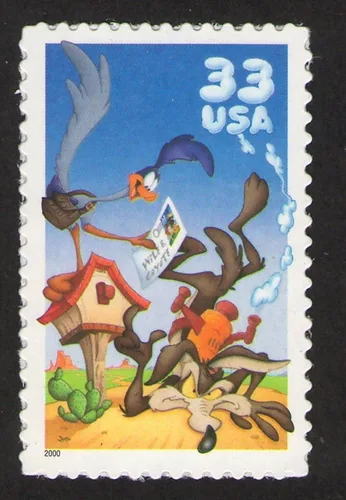 Vista 2 de Wile E. Coyote & Road Runner Looney Tunes - Hoja de 10 sellos de 33 centavos, EE. UU., Scott 3391